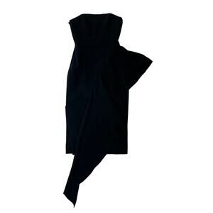 Milly Black Strapless Corset Midi Dress w Asymmetrical Ruffle